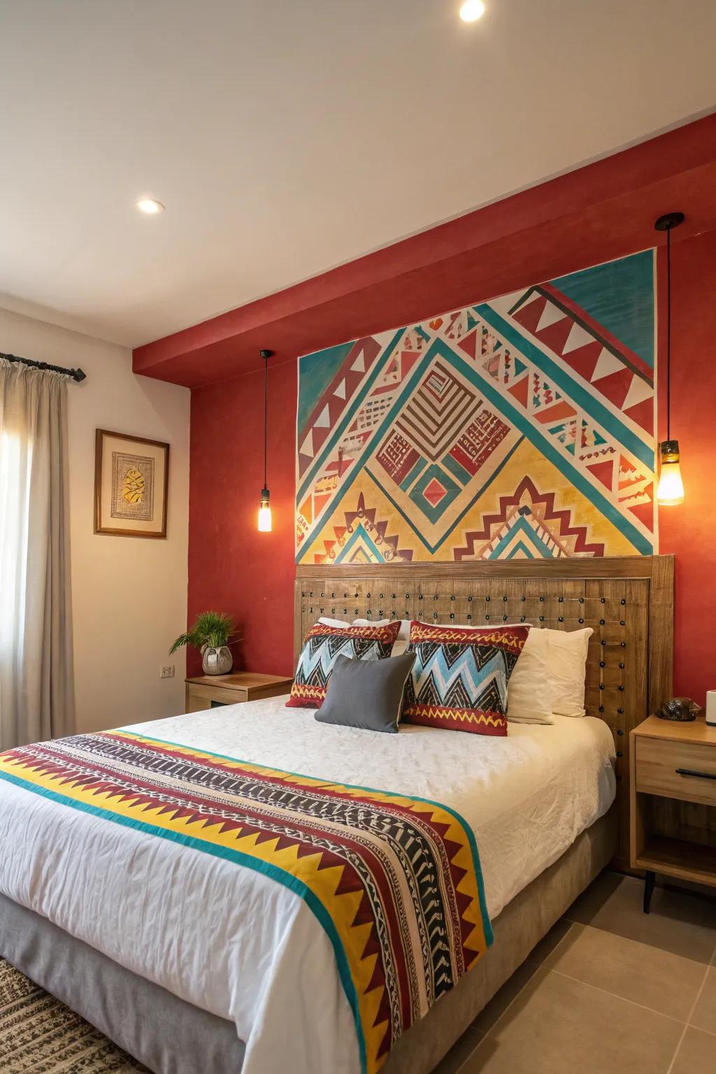 A feature wall transforms the room with bold design.