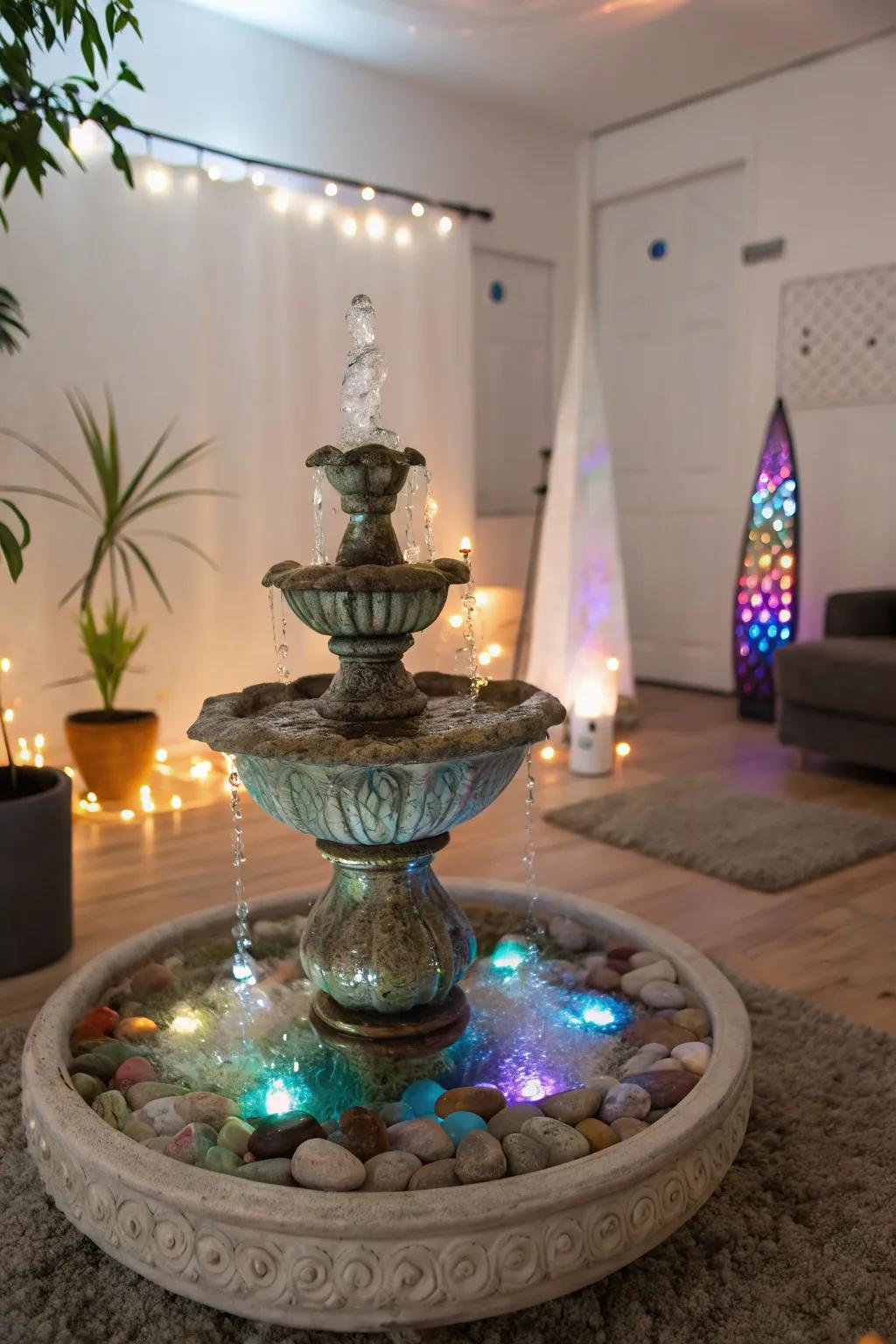 Crystal fountains add sparkle and a mystical touch to your space.