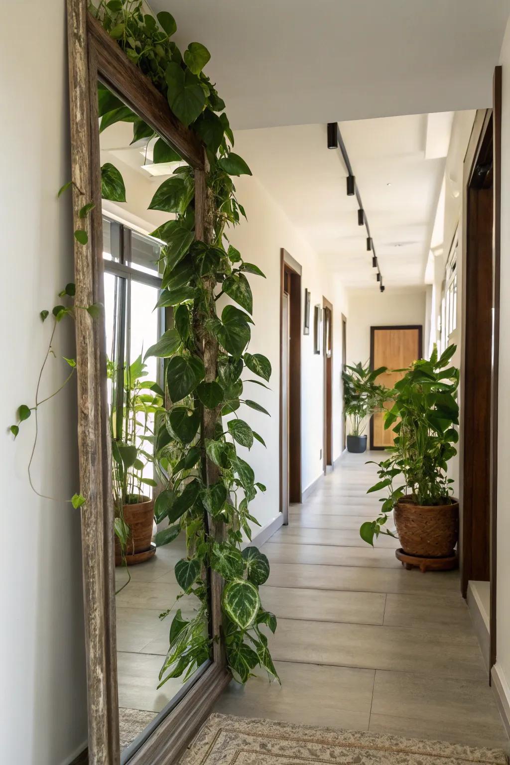 Duplicate the greenery with reflected emerald vines.