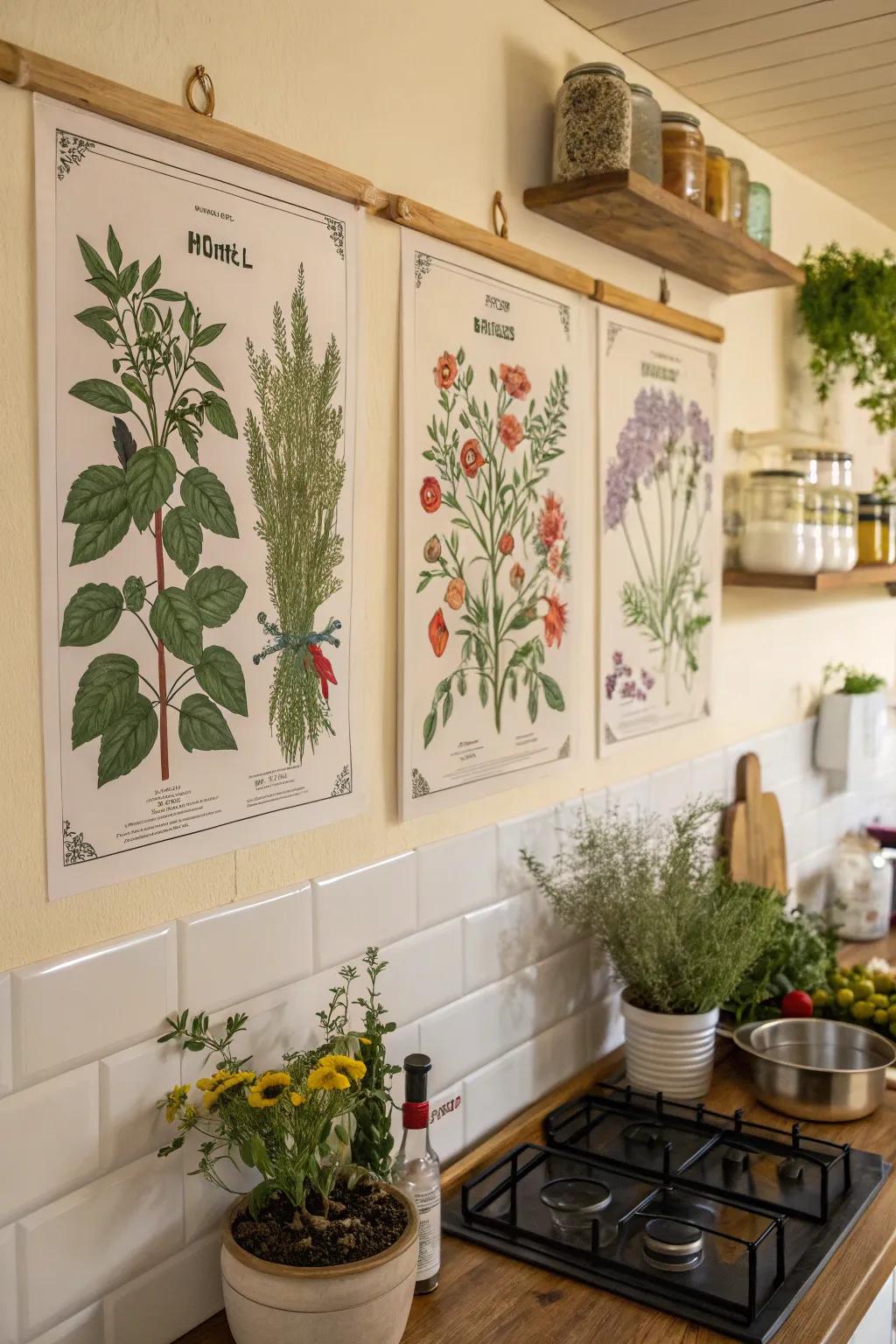 Botanical prints to add a fresh and organic vibe to your kitchen.