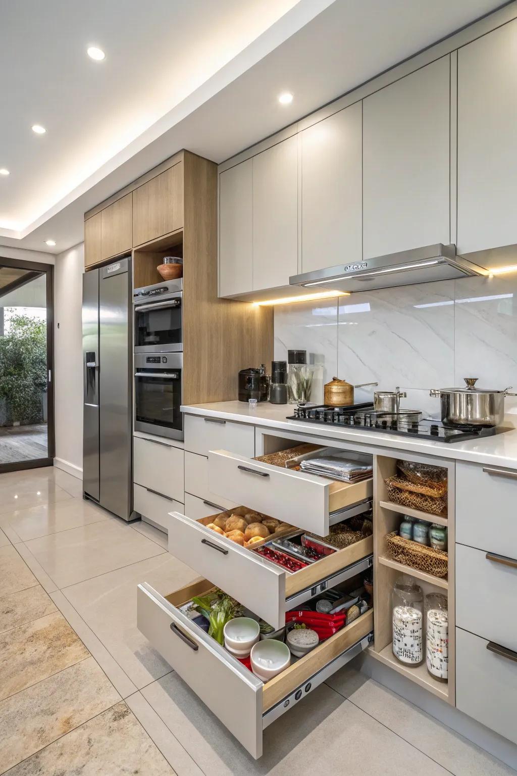 Custom storage solutions make the most of your kitchen's space and usefulness.