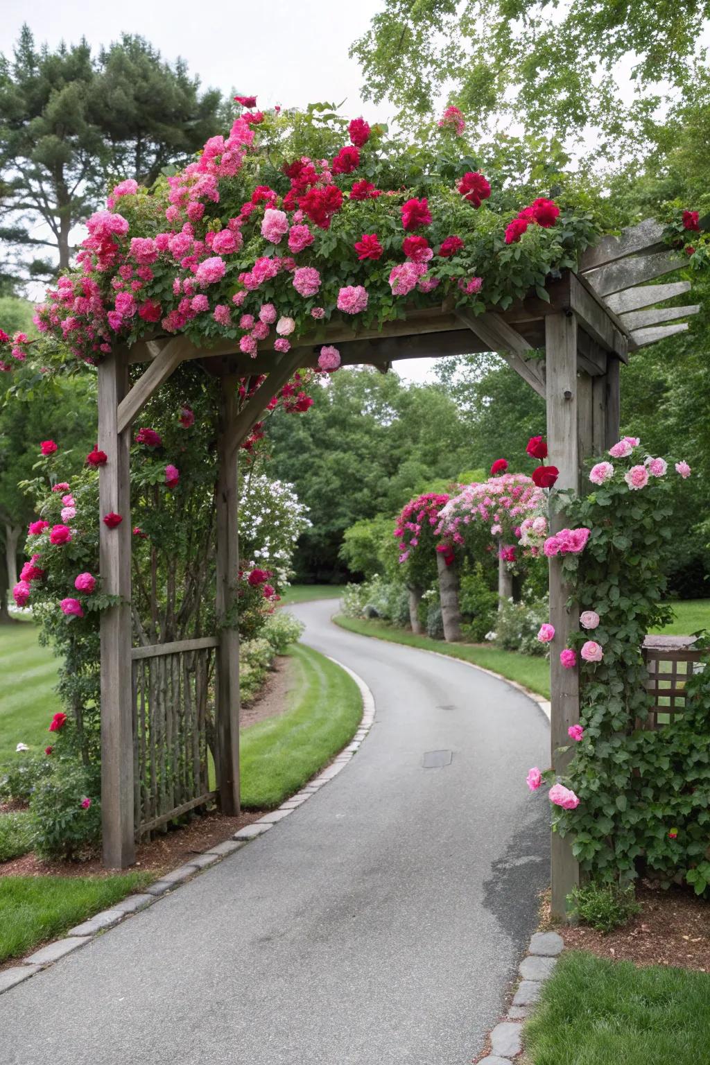 Enchanting arbors offer a charming entrance.
