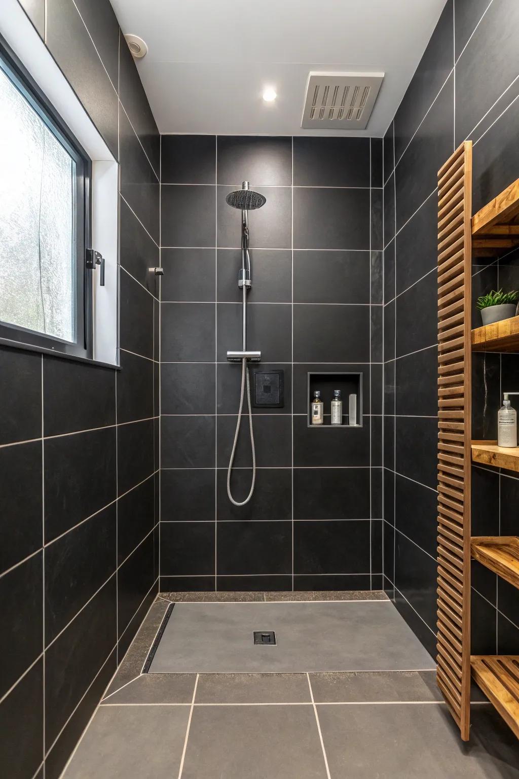 Tiles create a stylish shower space.