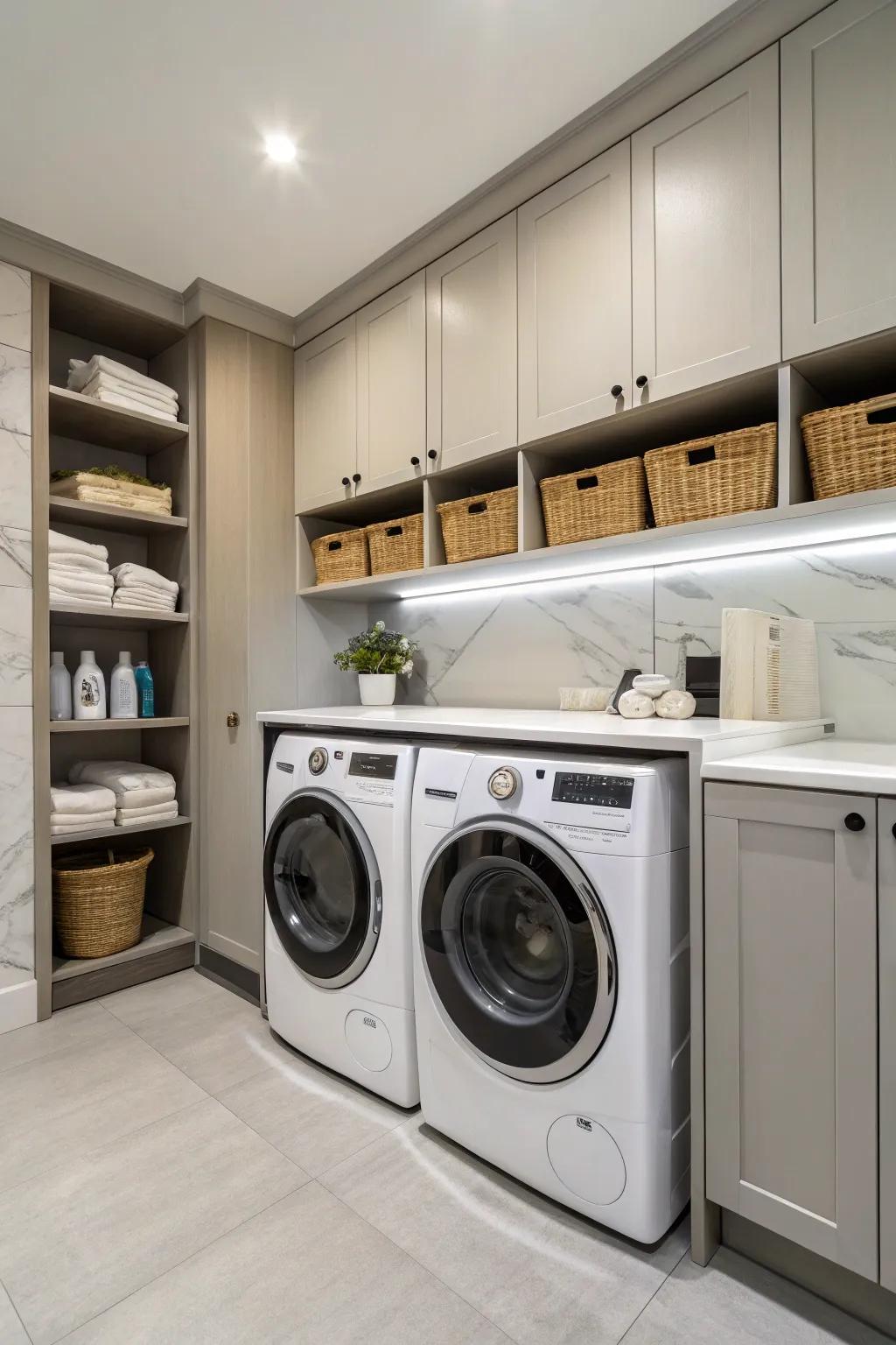 A sound system introduces an element of entertainment to your washing routine.