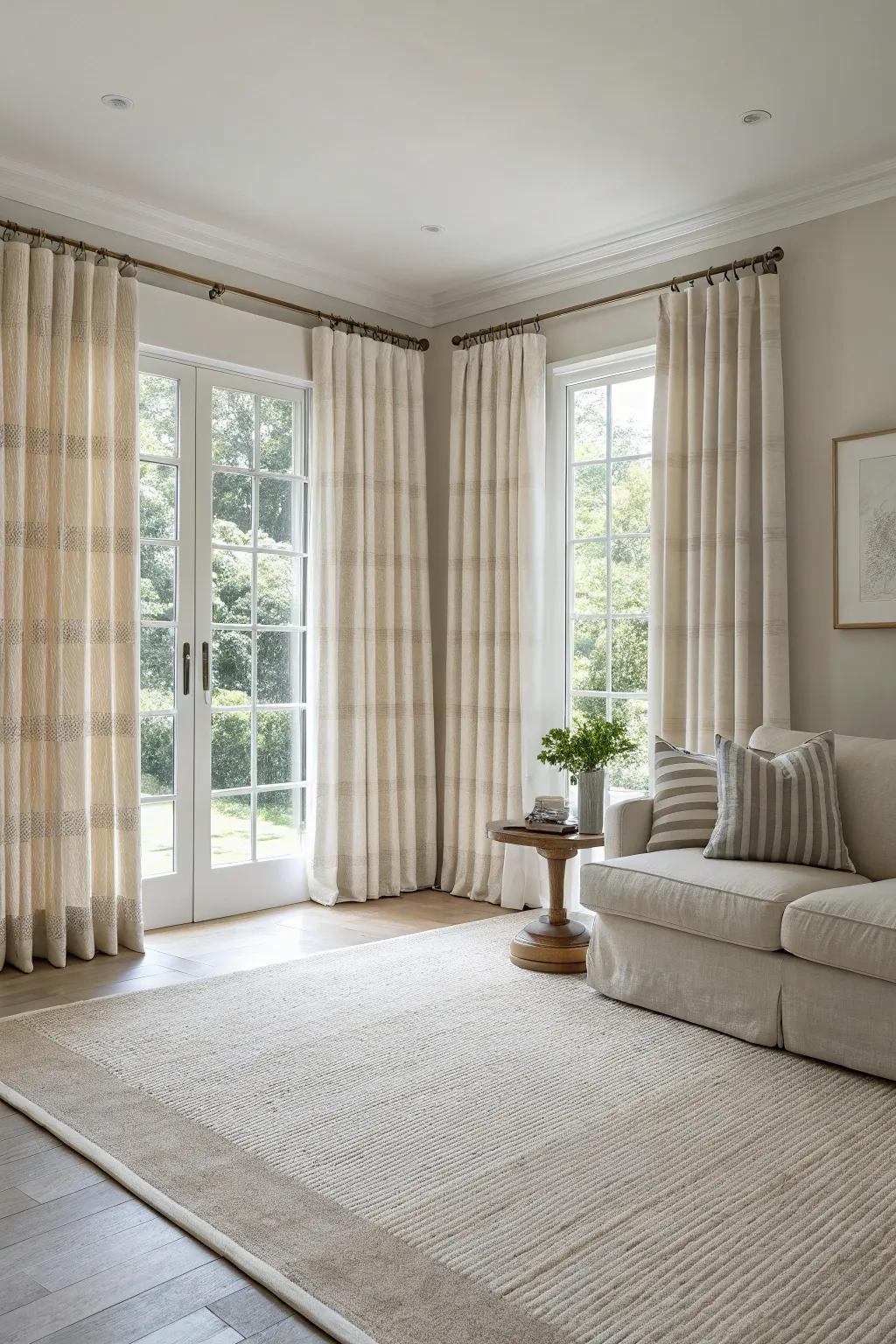 Adding visual interest to minimalist window covering designs with subtle lines.