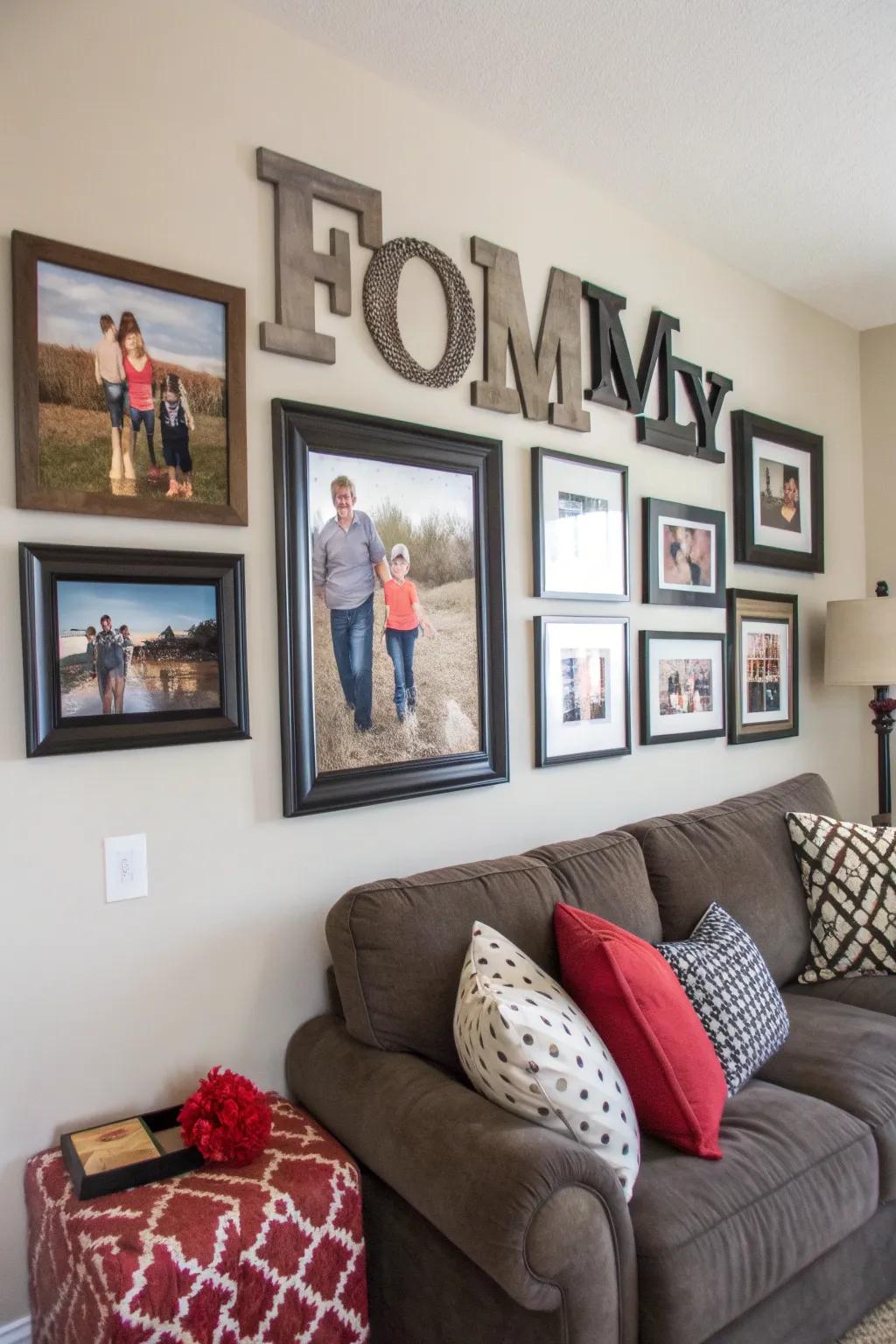 Any typographic style enhances any wall that is full of photographs.