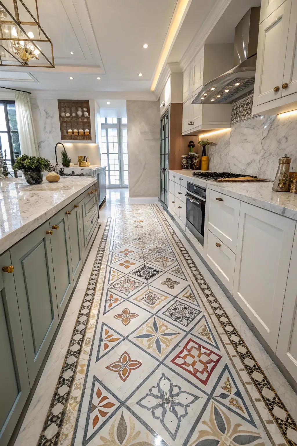 Patterned tile floors add modern charm.