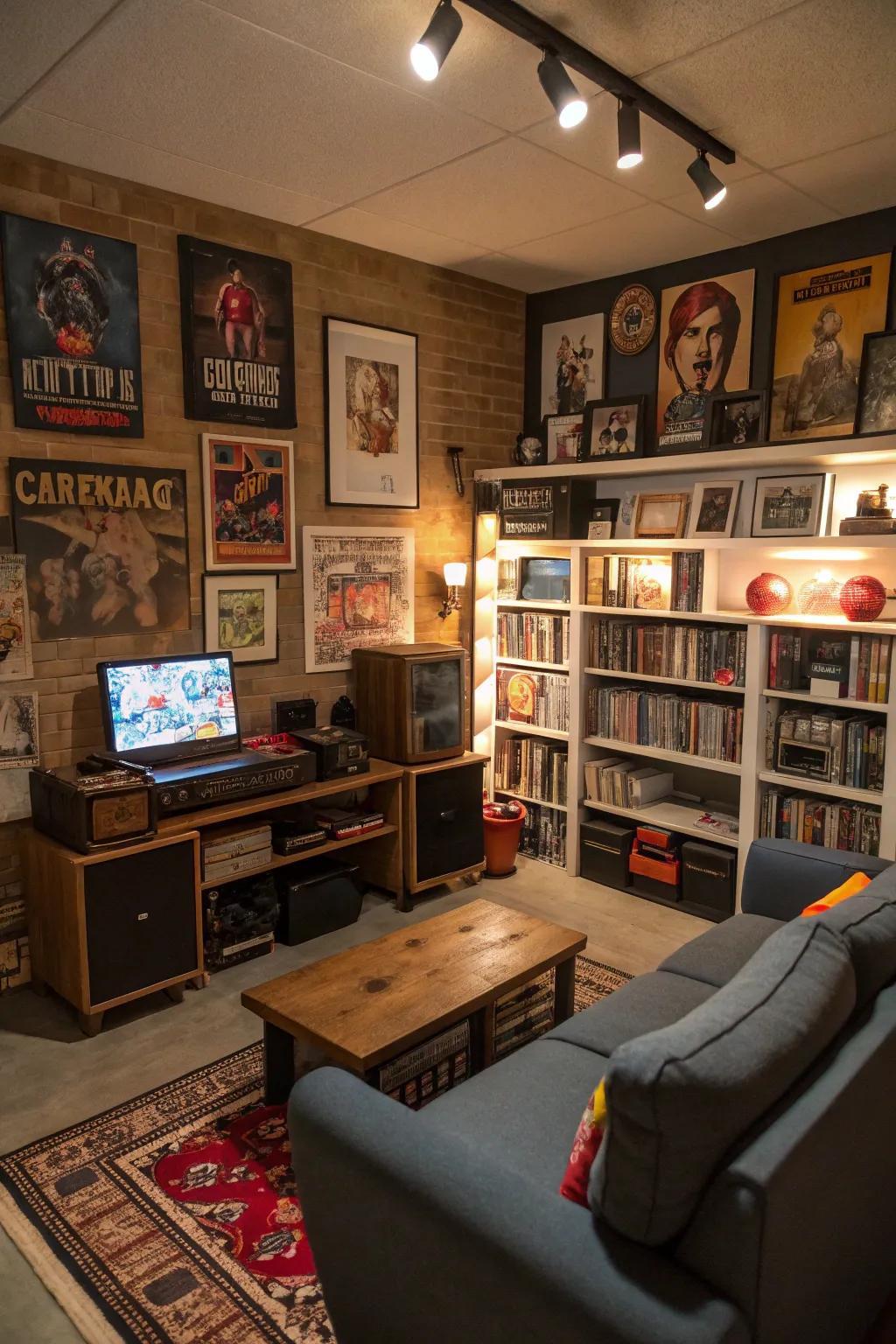 An eclectic combination enhancing personal expression within the man cave.