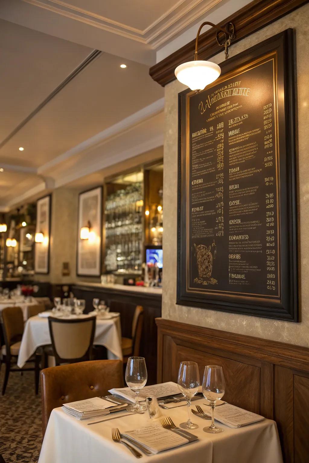 Add a touch of sophistication with an etched menu board.