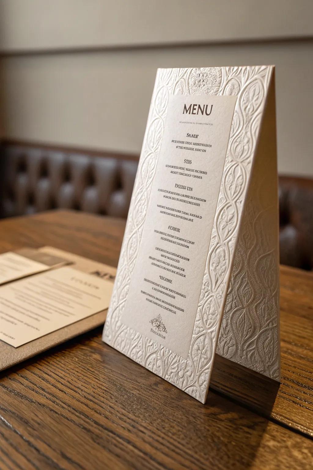 Fabric feel paper elevates the tactile experience and quality perception.