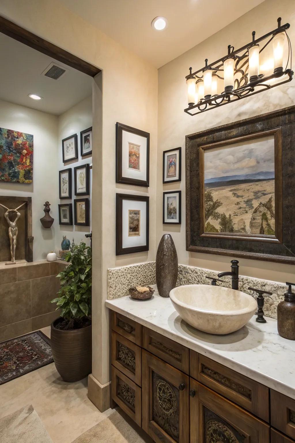 Creative accents personalize and elevate the bathroom space.