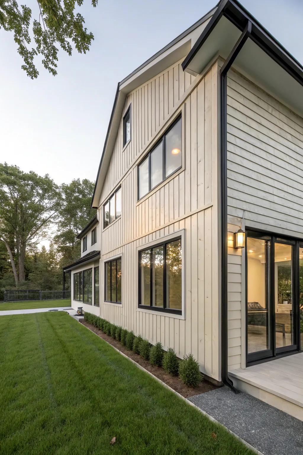 Refined appearance achieved with vertical tongue and groove siding