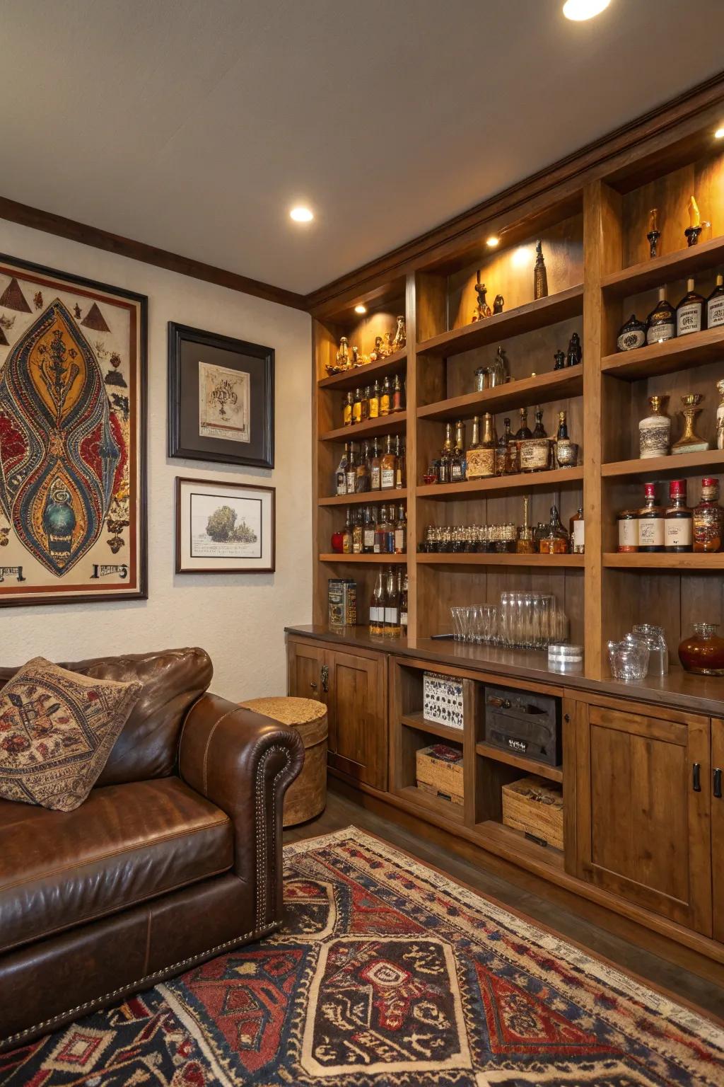 Cultural decor adds a layer of personal storytelling to your spirits room.