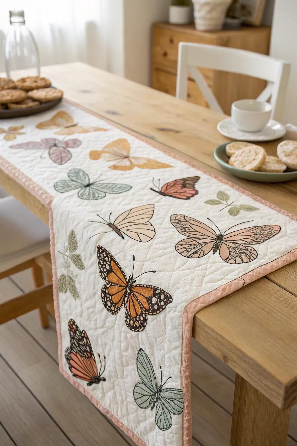 Incorporate a dash of eccentric sophistication to your dining expanse with a custom butterfly dining textile, commemorating the splendor of nature and the art of patchwork.
