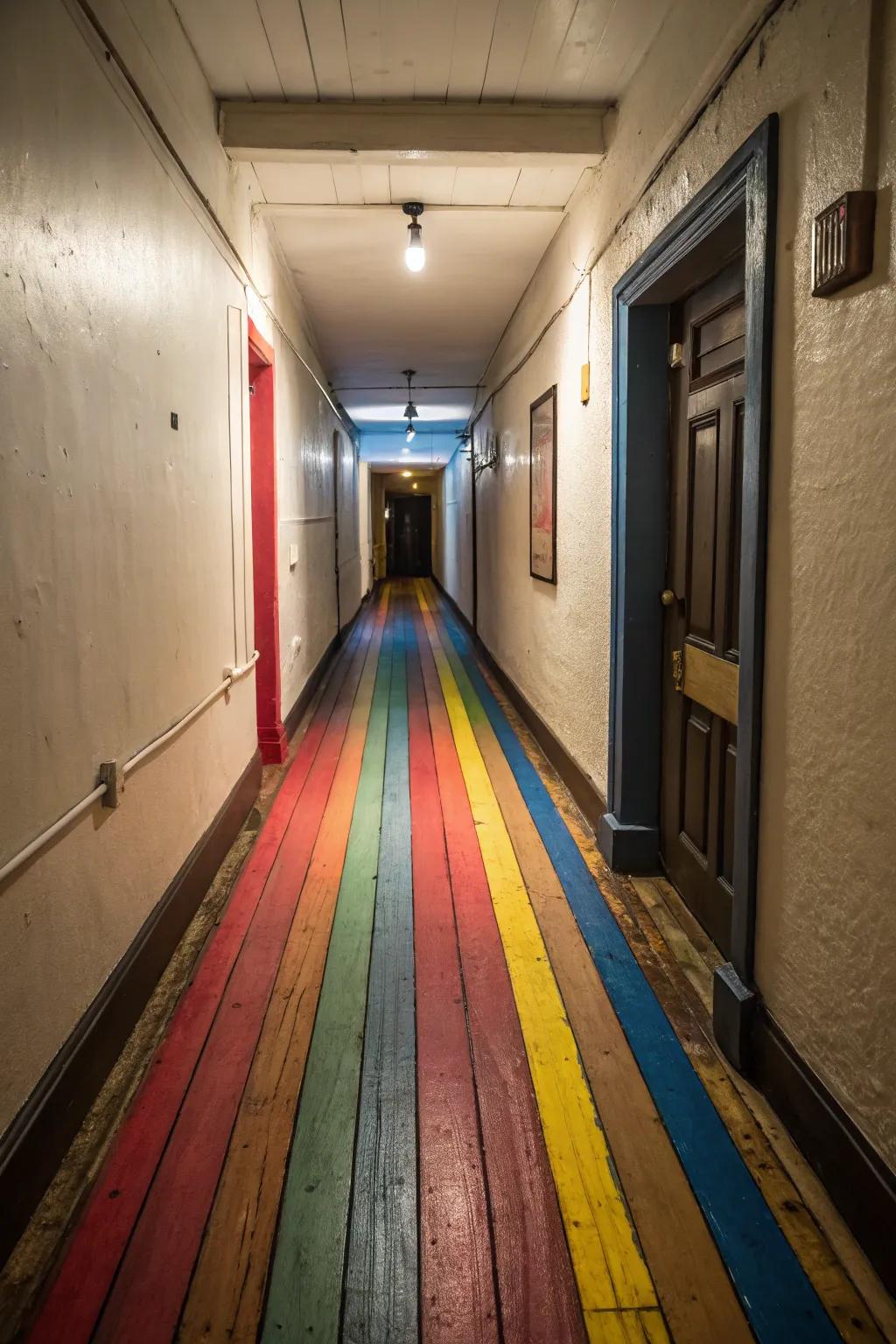 Tinted floorboards offer an adaptable and dramatic option for hallway surfaces.