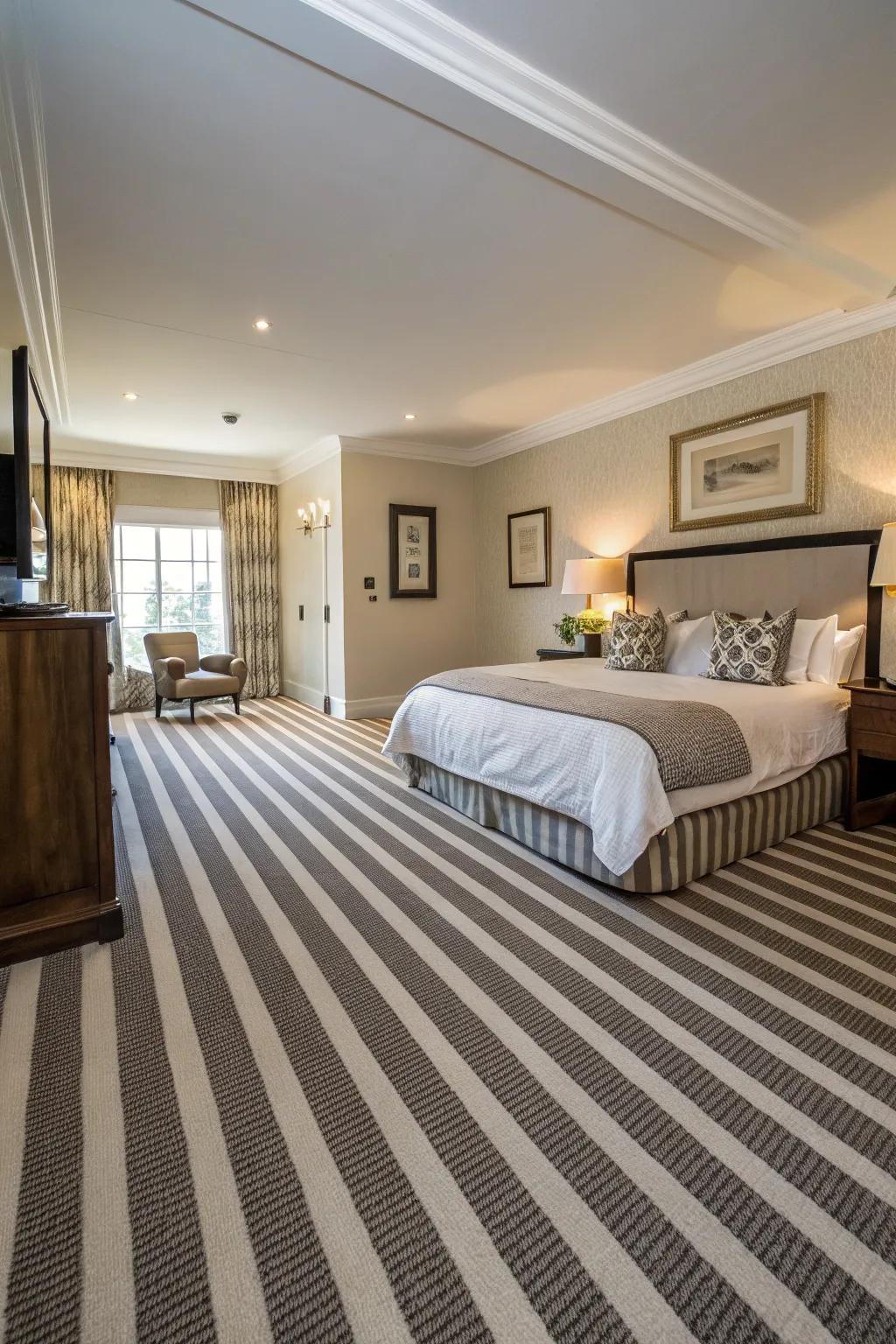 Designed carpets can create the idea of a larger space.