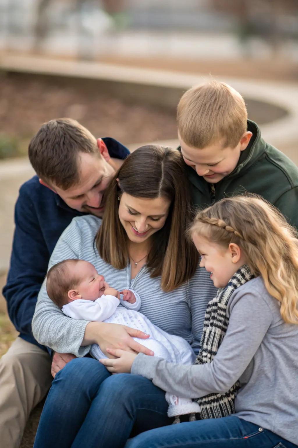 A comprehensive family portrait featuring the newest member in the limelight.