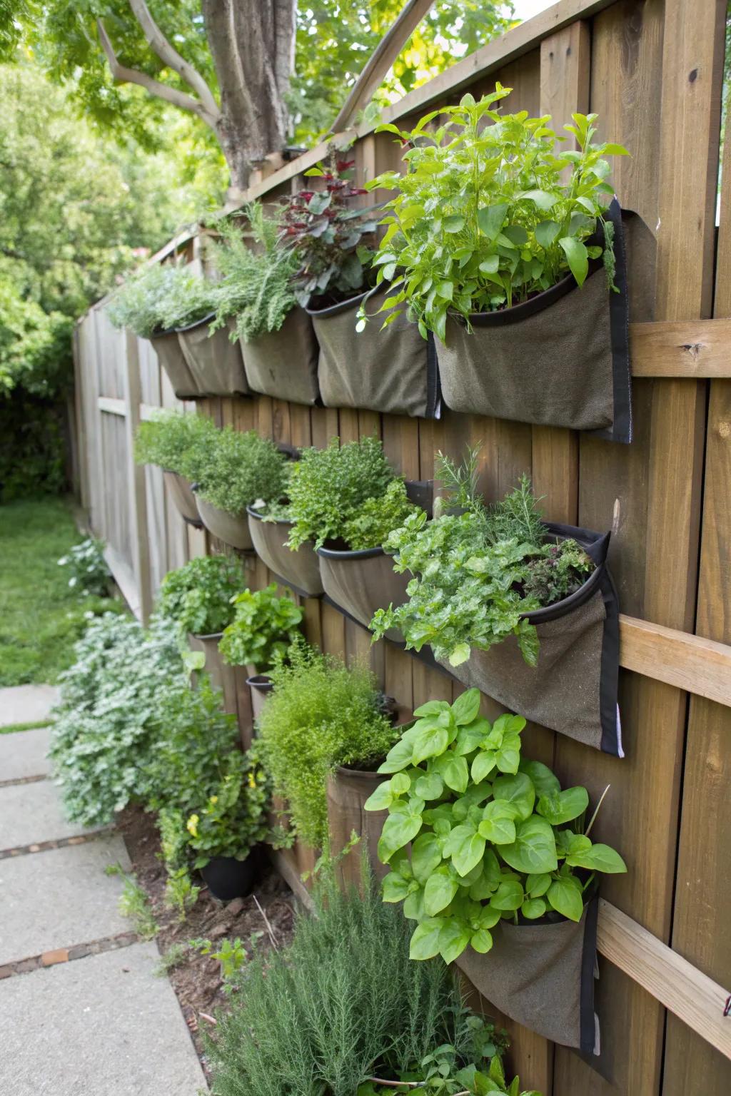 A climbing garden featuring a lot of herbs, that doesn't take up much space.