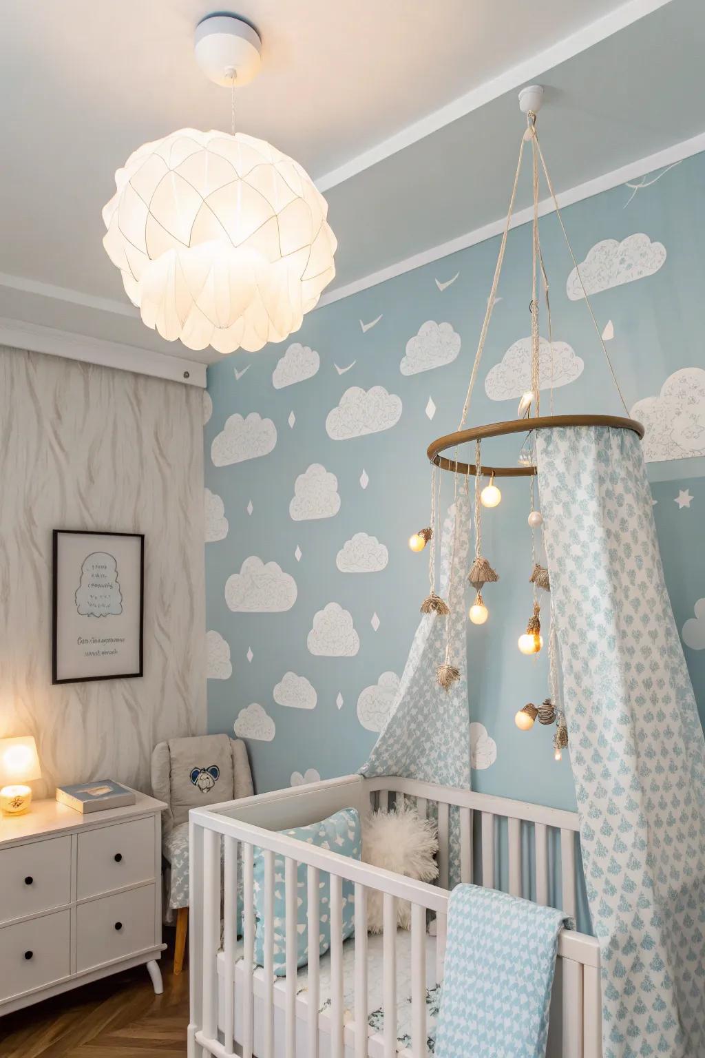 A dreamy nimbus-themed nursery that provides a calming and serene environment.