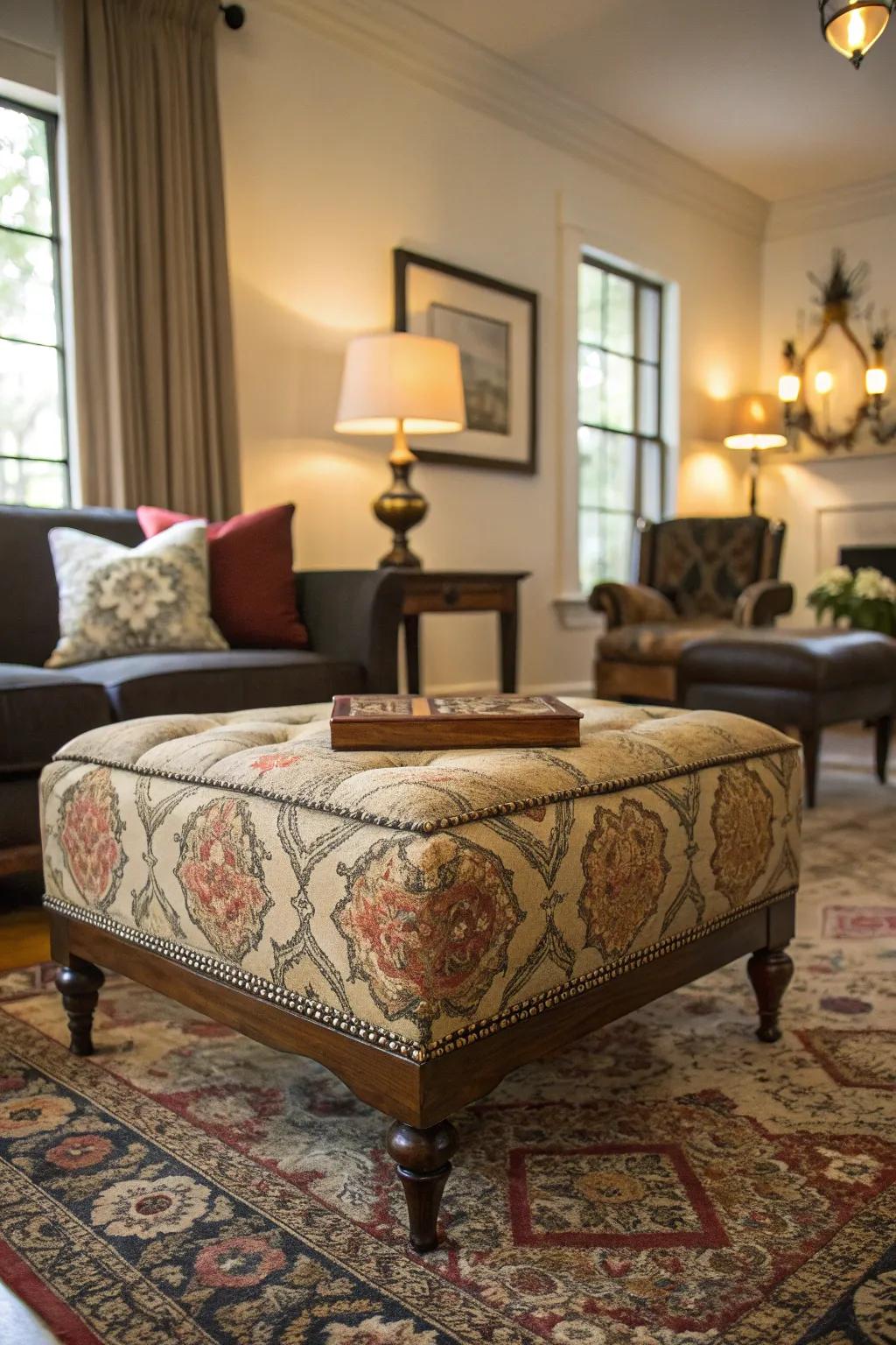 Old-fashioned ottoman bringing nostalgia to the room