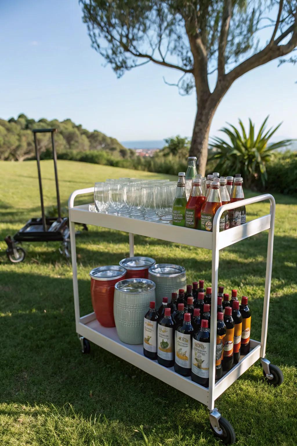 A wheeled stand renders your drink station portable and convenient.