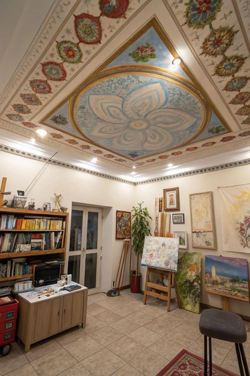 Paint illusions deliver a distinctive and creative ceiling design.