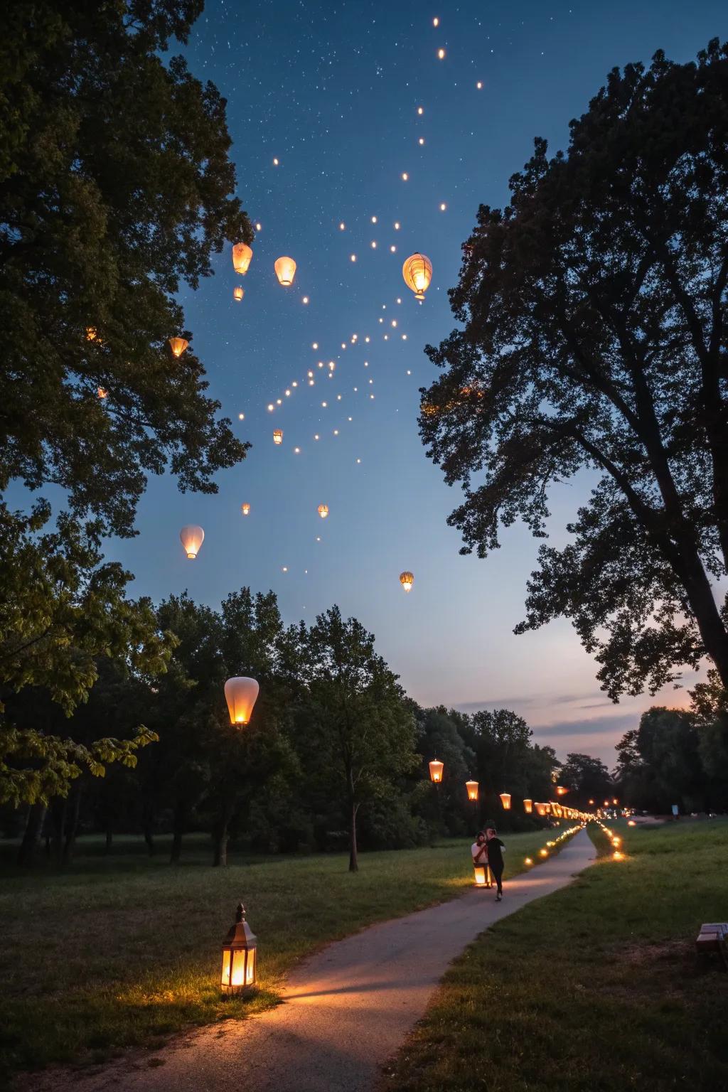 An evening lantern send-off provides a magical conclusion to the party.