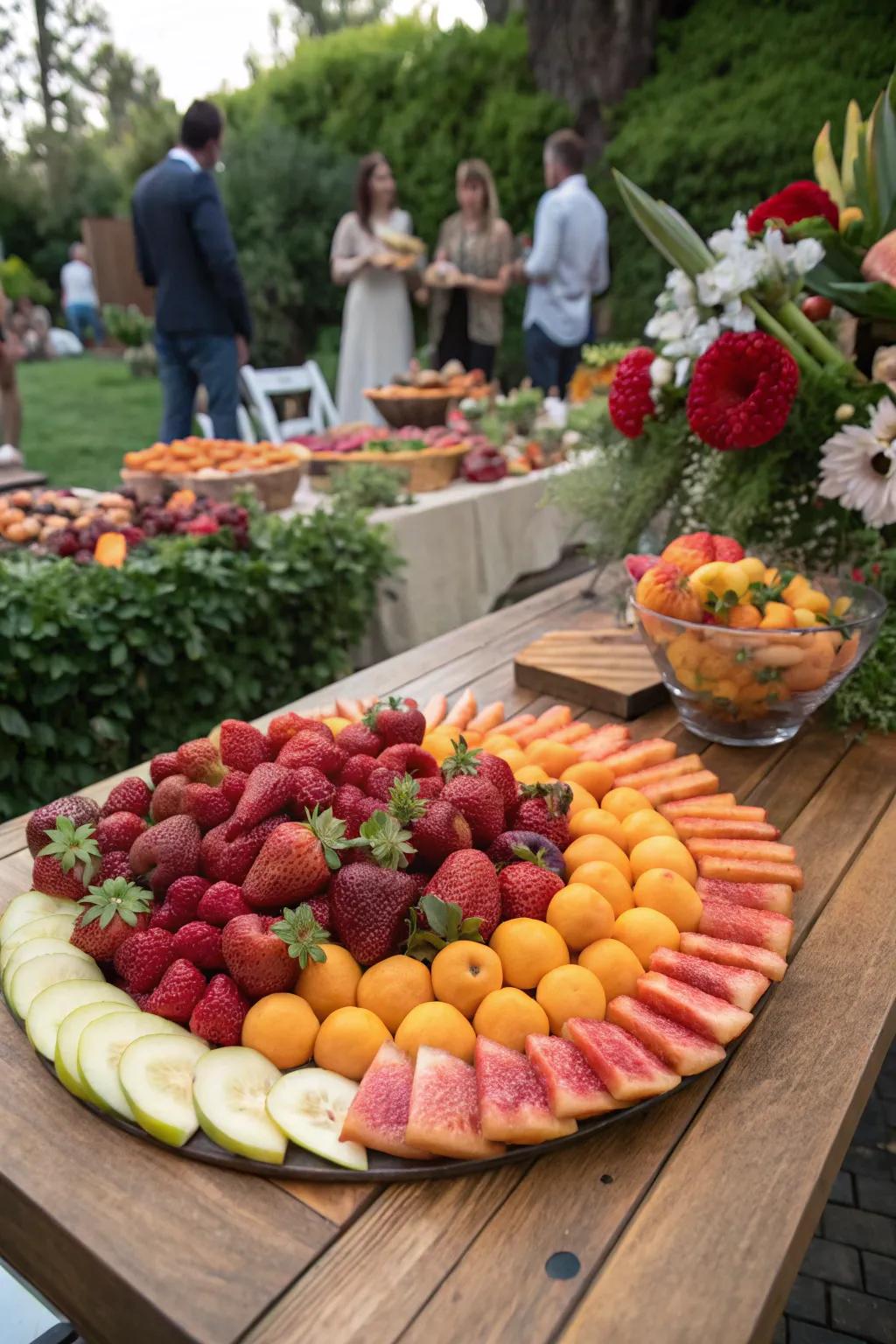 A seasonal fruit arrangement adds a crisp and vibrant touch to the sweets scene.