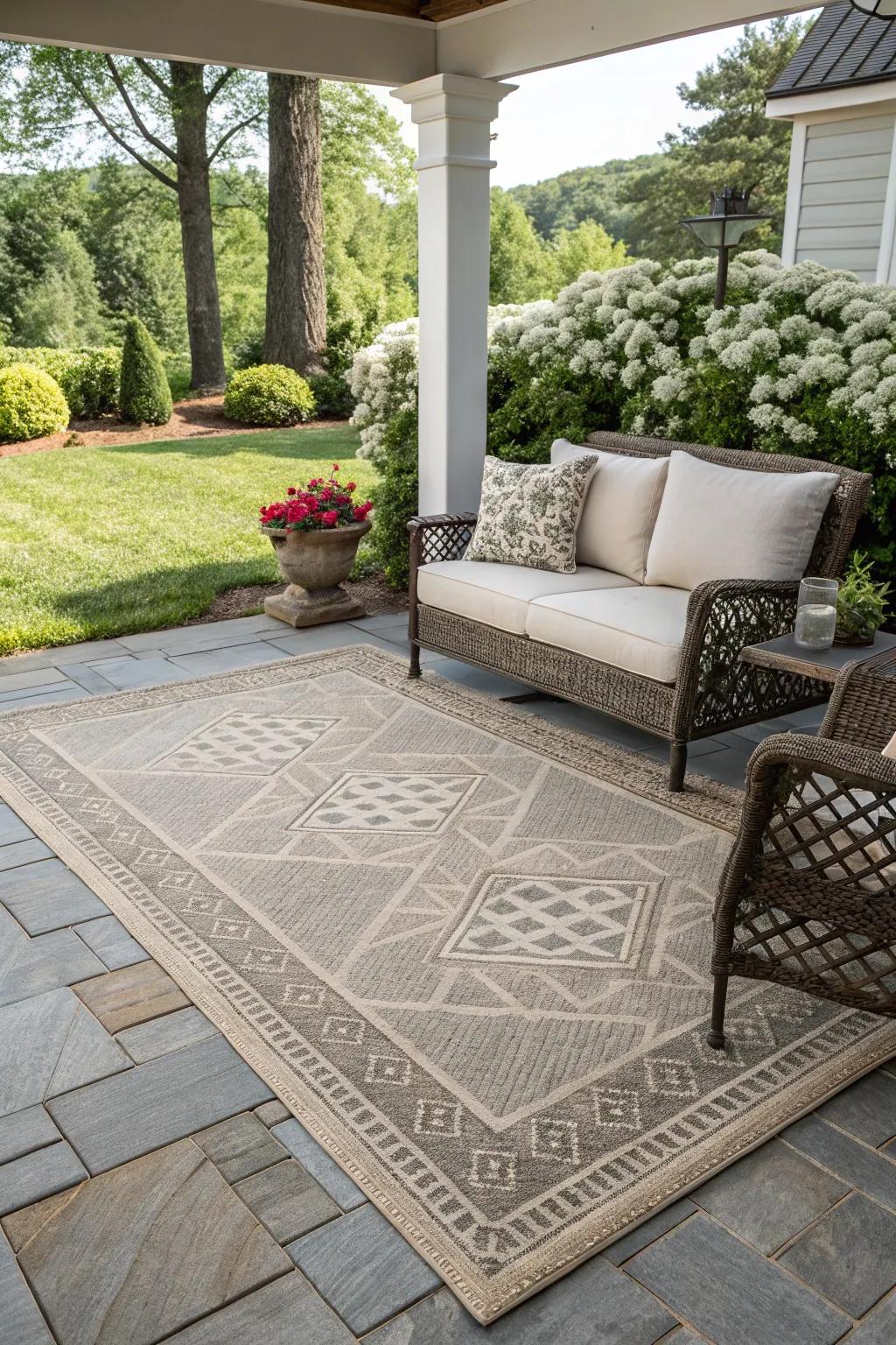 Outdoor floor coverings add warmth and design to your patio space.