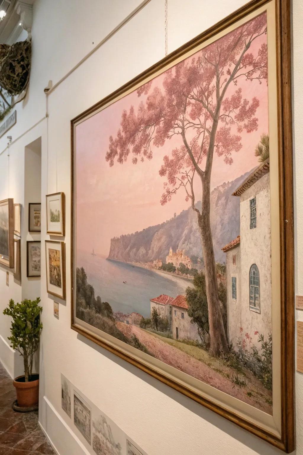Charming aged artwork featuring subtle rosy shades.