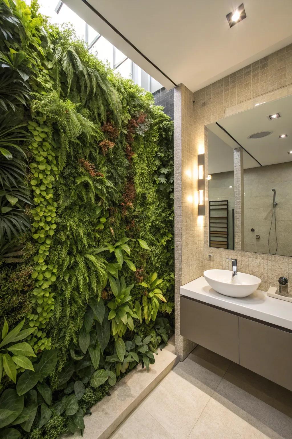 Maximize greenery using a stunning upright garden on any bathing area wall.