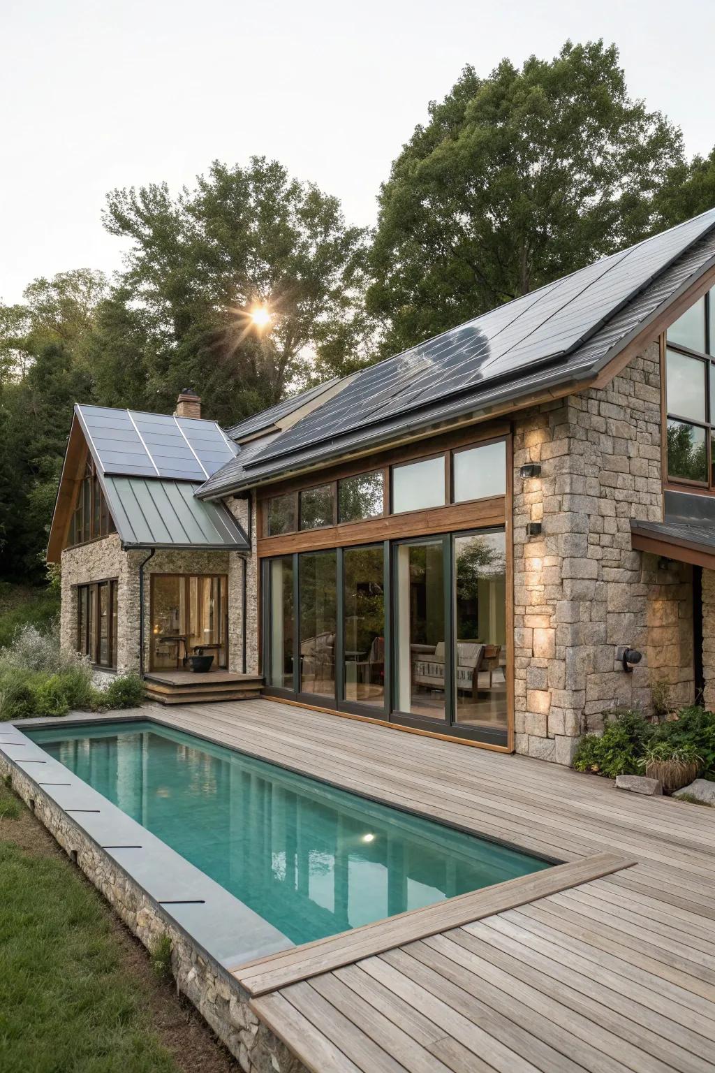 An innovative pool house designed with sustainable features.
