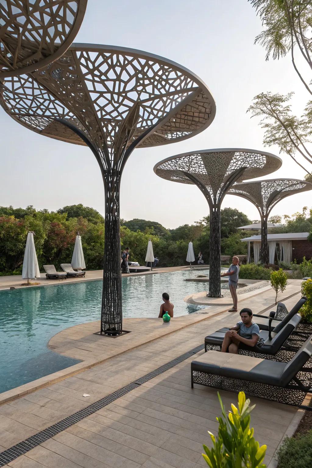 Artistic components transform shade structures into captivating focal points.