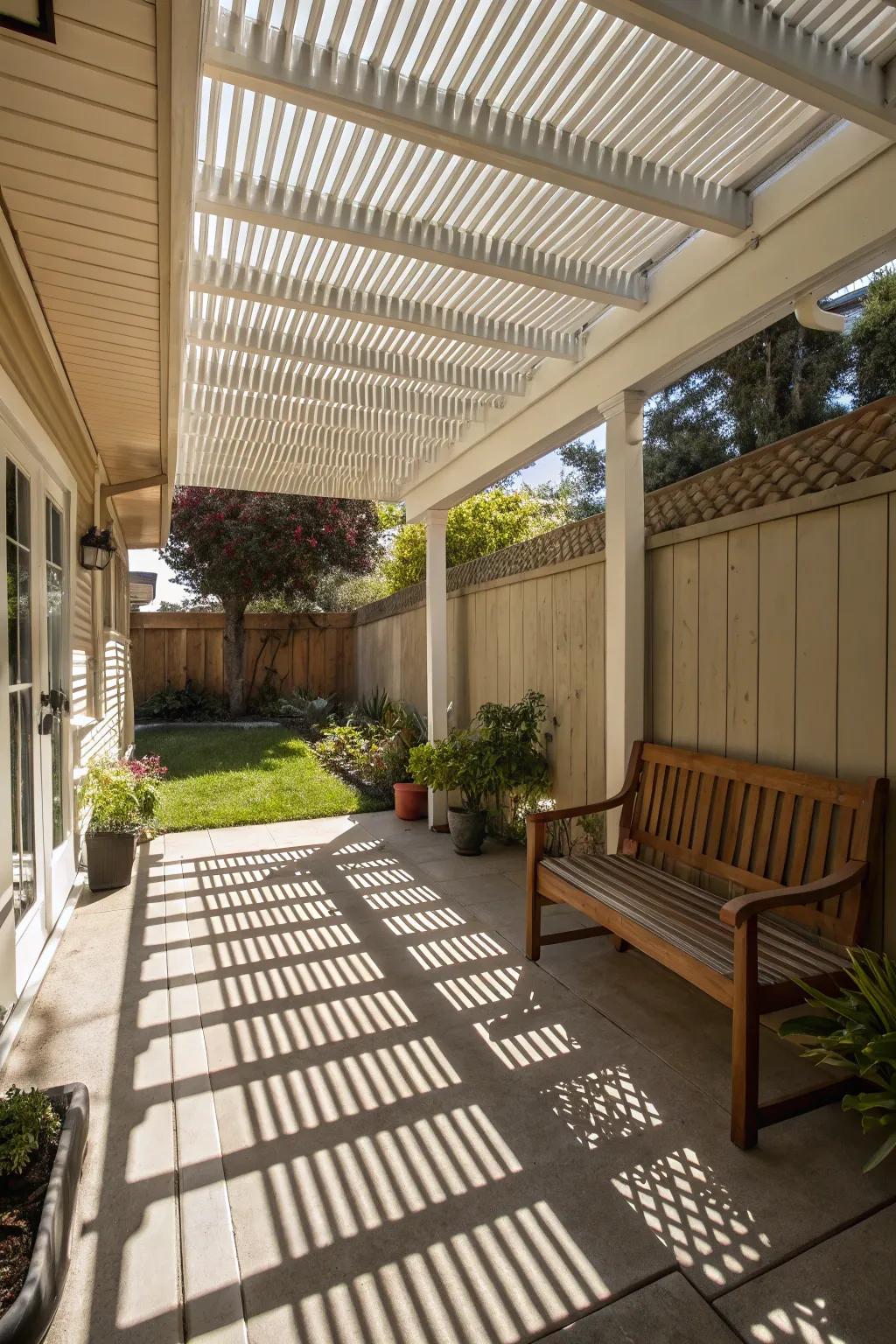 Create dynamic light patterns using a slat roof.