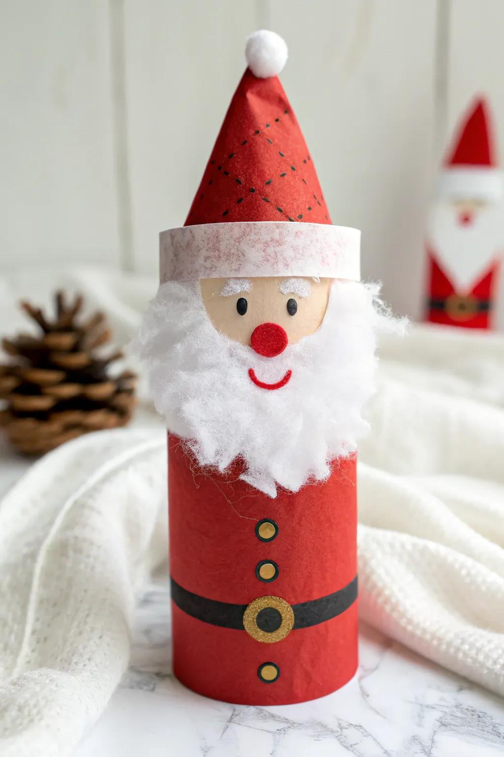 Jolly paper tube Santa Claus, bringing cheer and sustainability to holiday crafting.
