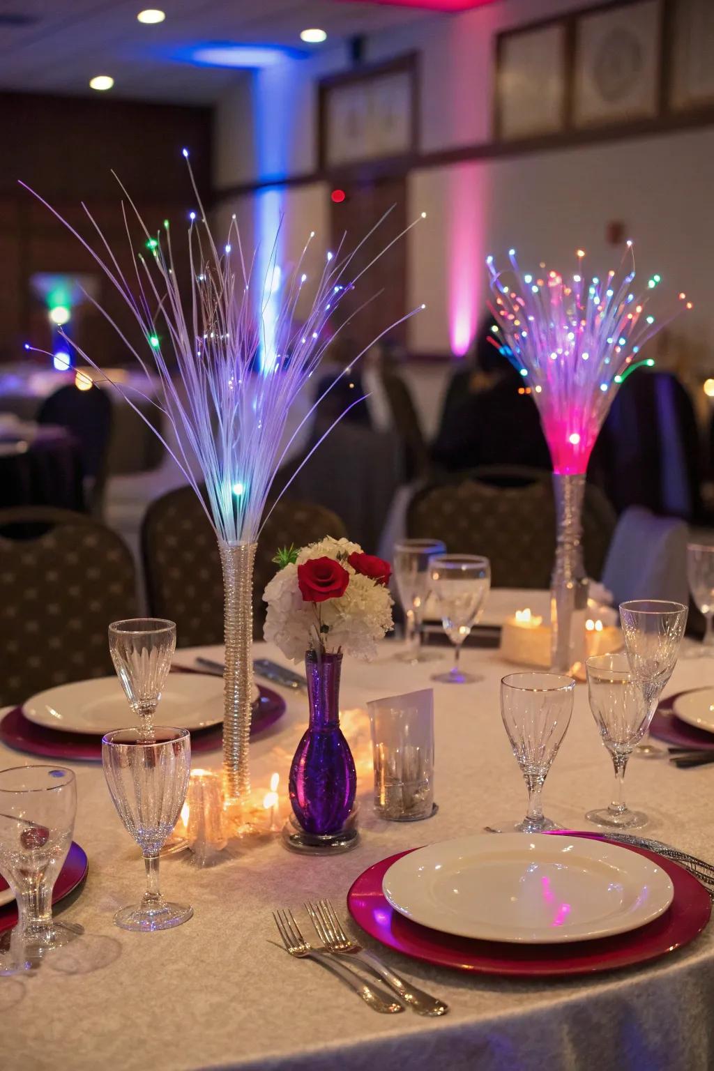 Optical fiber decorations append a contemporary and vibrant revolution.