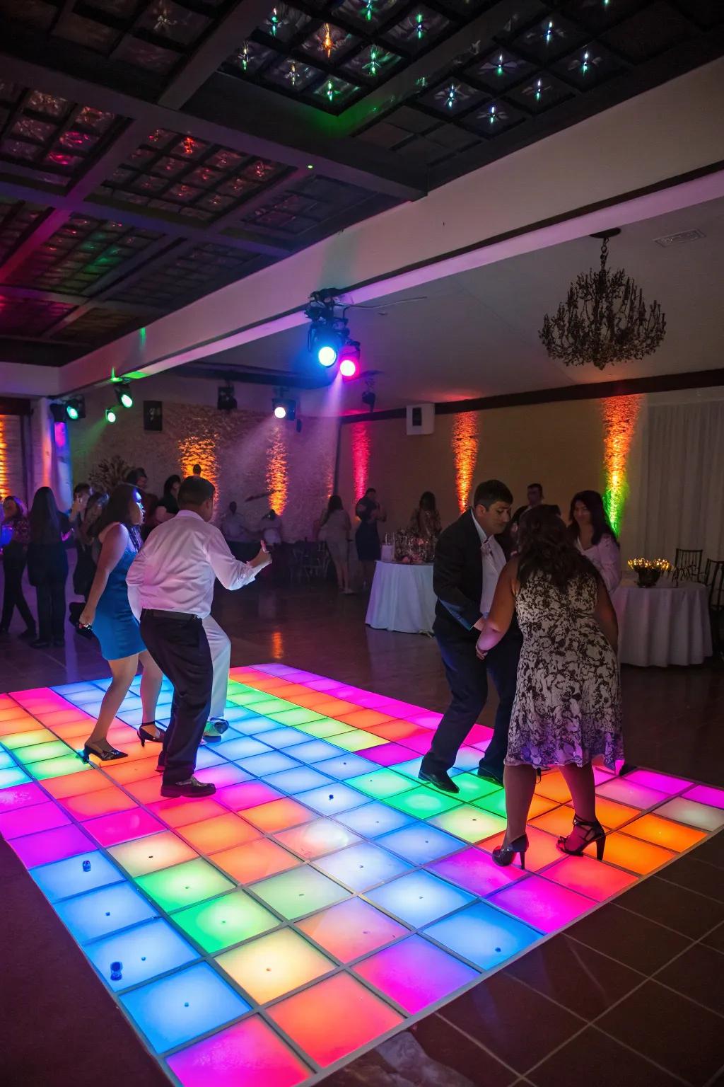 A hot dance floor with peeps grooving to the music.