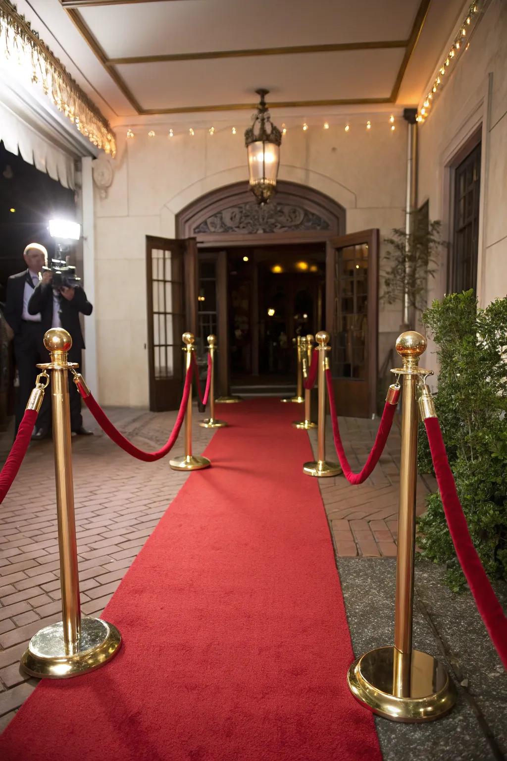 A crimson path entryway ascertains a marvelous character for the celebration.