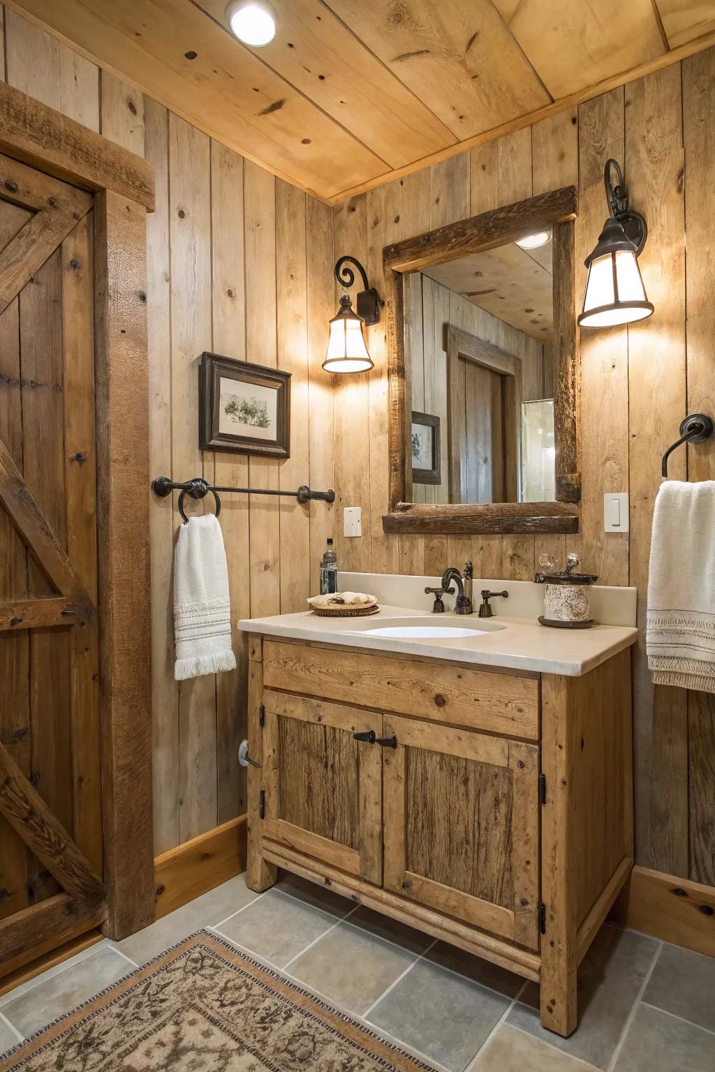 Rustic timber details infuse coziness and texture to enhance retro allure.