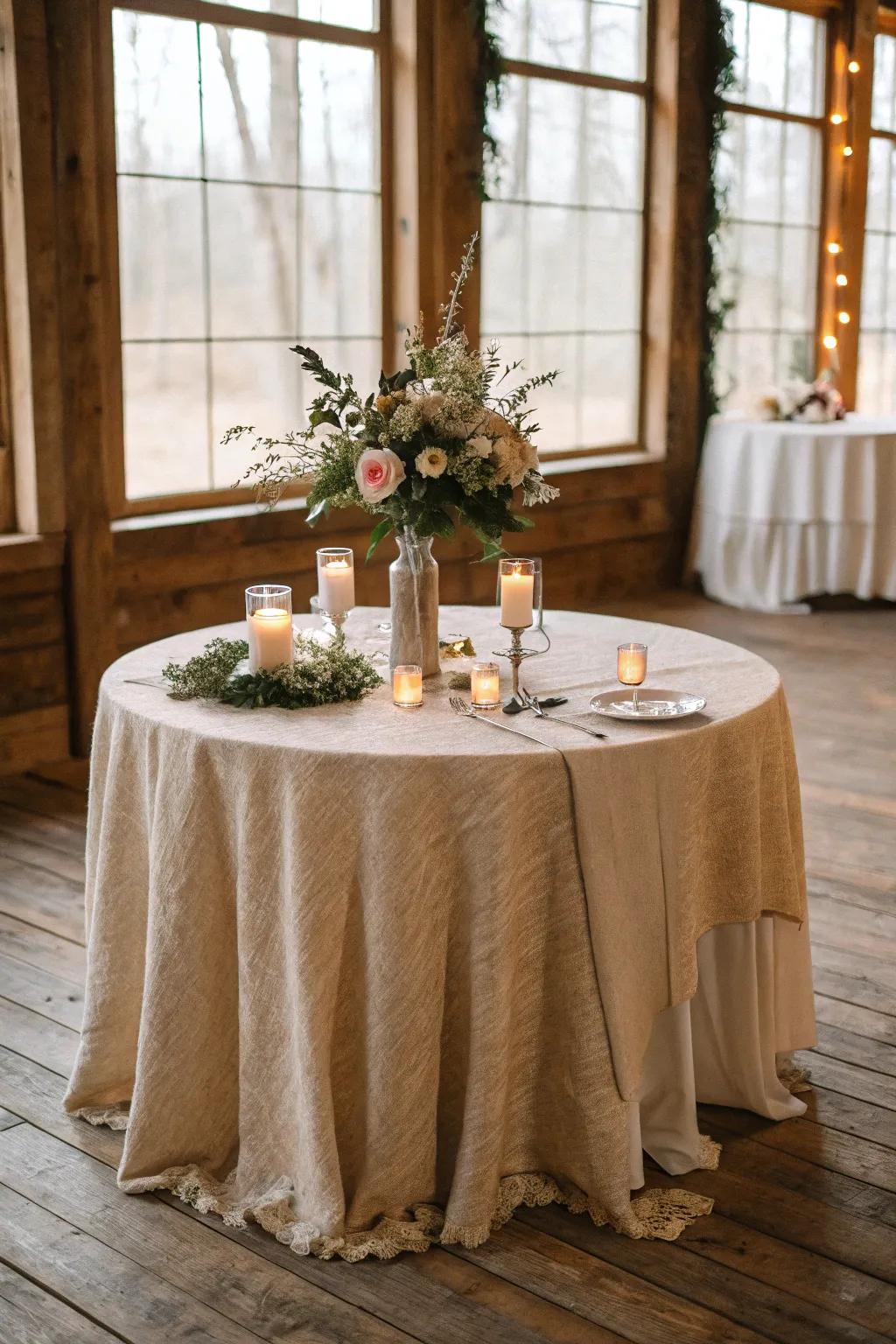 Organic material covering for an eco-friendly wedding.