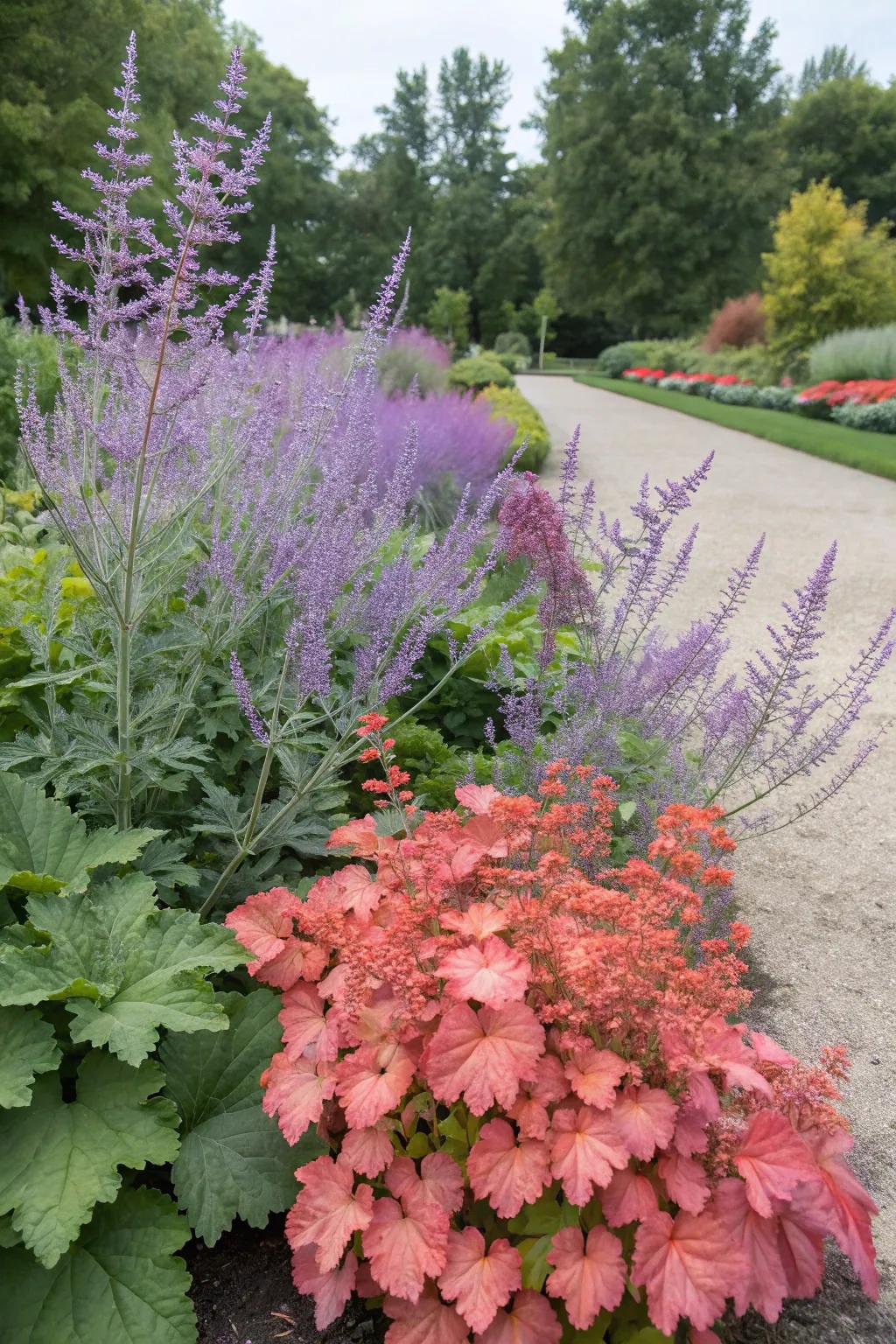 An unexpected garden pairing featuring 'Silver Whisper' and sunset bells.