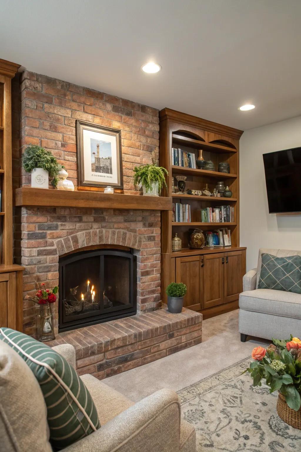 Custom shelving adding function and style to your hearth area.