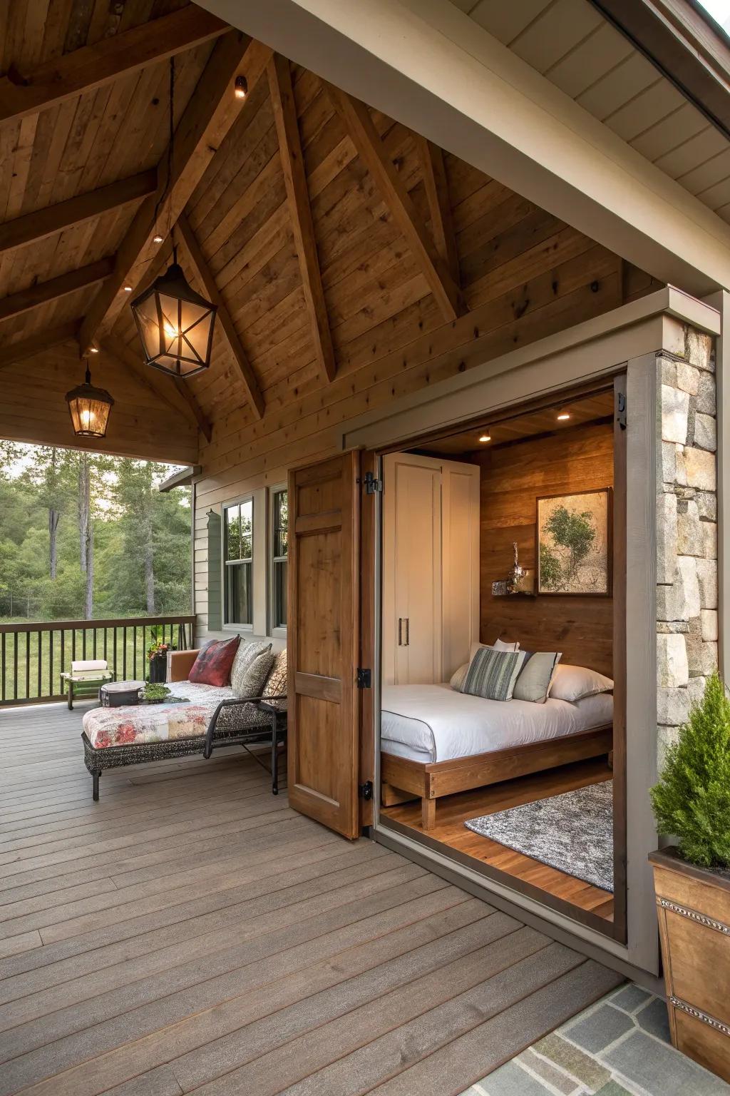 A folding bed contributes an unforeseen and practical element.