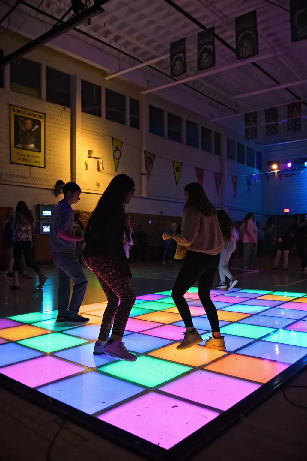 An inviting illuminated dance expanse showcasing transmuted hues.