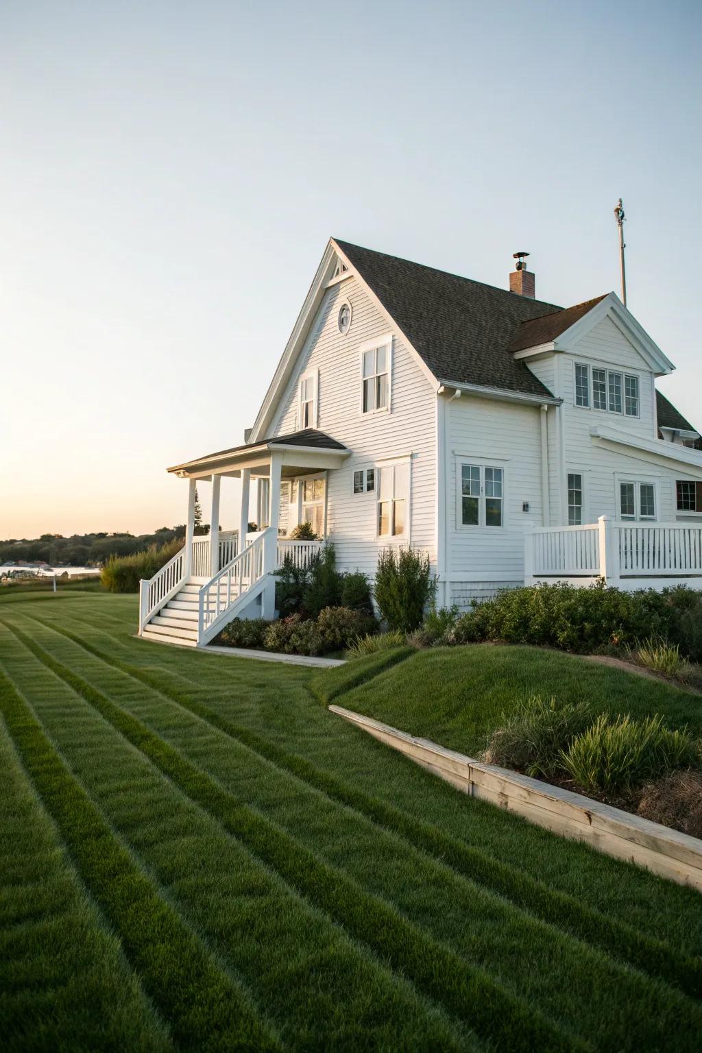White-on-white cladding exudes timeless elegance.