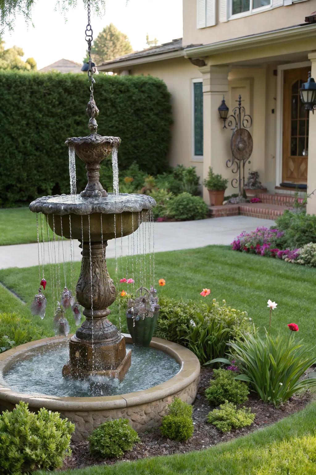 Tinkling fountains create a symphony of water and sound.