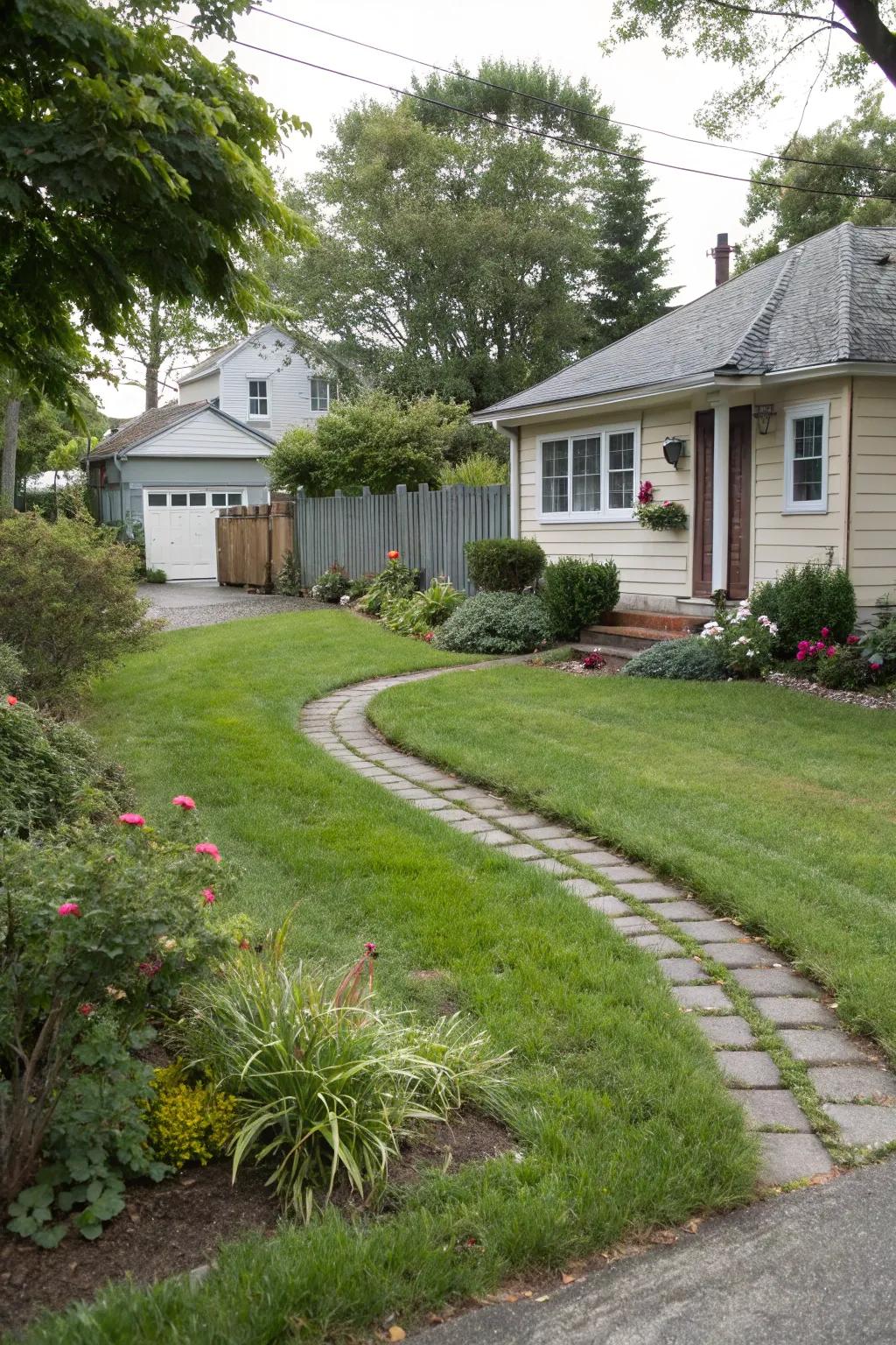 A grass driveway delivers an eco-friendly and organic parking option.