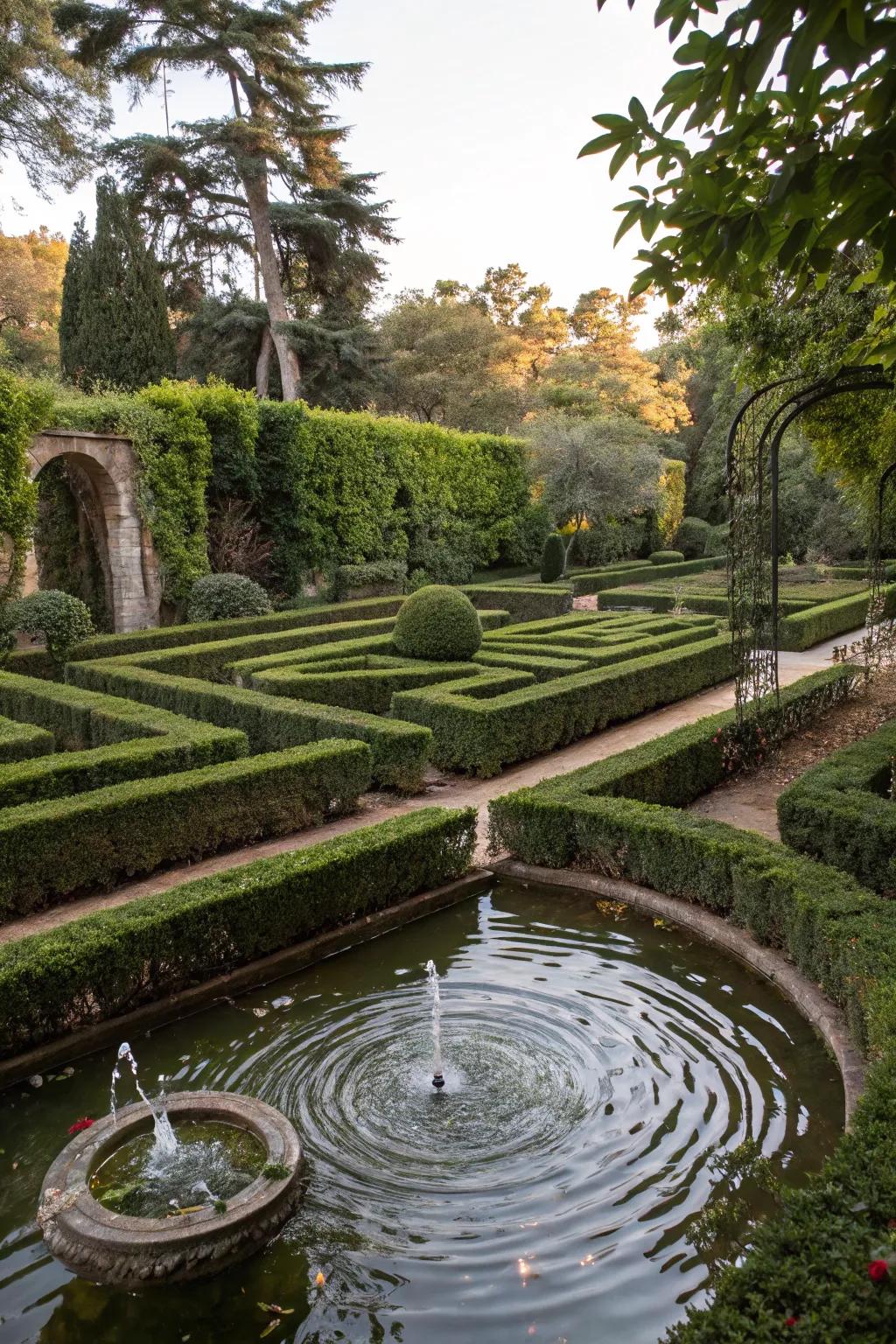 A reflective aquatic labyrinth incorporating tranquility to the garden.