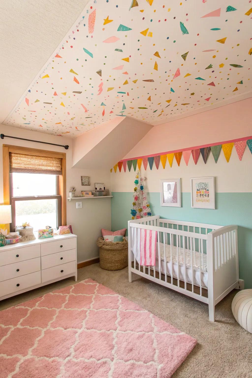 A statement ceiling introduces interest and draws the eye upward.