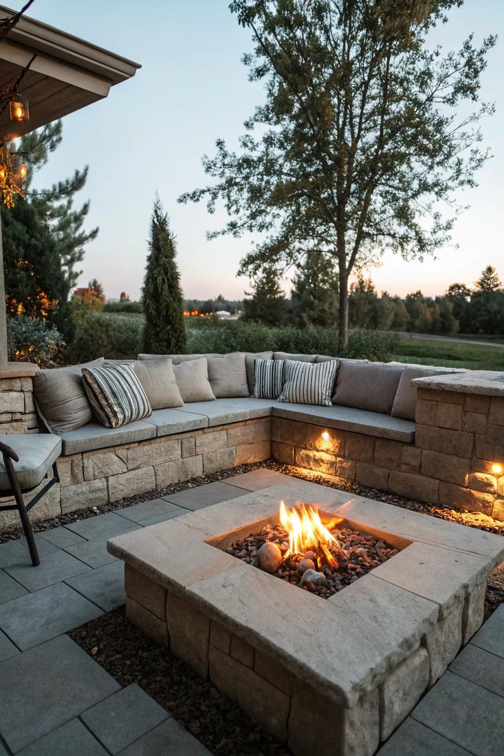 Built-in seating crafts a seamless and stylish patio arrangement.